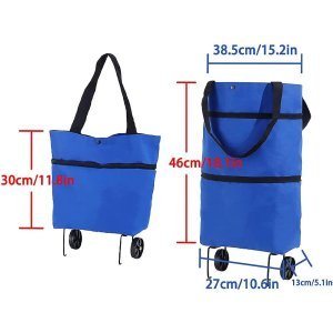 2 in 1 Folding Shopping Bag with Wheels, Lightweight Shopping Trolley 2 Wheels Bag