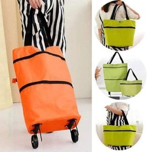 2 in 1 Folding Shopping Bag with Wheels, Lightweight Shopping Trolley 2 Wheels Bag