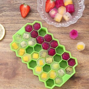 Flexible Silicone Shape Honeycomb 37 Cavity Ice Cube Mould Tray for Freezer, Chocolate Cake Maker, Ice Trays for Chilled Drinks, Reusable