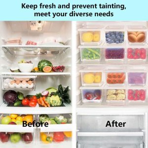 Kitchen Fridge Organizer Case Removable Drain Plate Tray For Keep Fruits Vegetables Set Of 6 Boxes