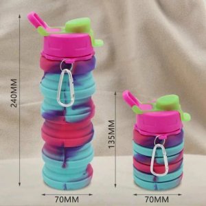 Flexible Collapsible Silicone Water Bottle Multicolour , Trekking, Cycling, Gym, School Water Bottle Expandable And Foldable With Snap Hook, Pink (Pack Of 1 Unit),?500?ML