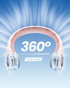 Portable Neck Fan, Hands-Free Bladeless Rechargeable USB Fan with 3 Speeds and 72 Air Outlets, Adjustable Personal Cooling Fan for Indoor Outdoor Travel Office