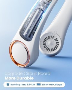 Portable Neck Fan, Hands-Free Bladeless Rechargeable USB Fan with 3 Speeds and 72 Air Outlets, Adjustable Personal Cooling Fan for Indoor Outdoor Travel Office