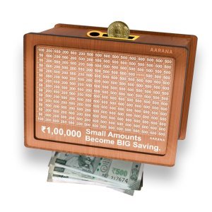 Wooden Piggy Bank for Kids & Adults, Coin Box with Carved Design, Savings Box, Mini Bank, Money Saver,Donation Box, Smart Money Box, Wooden Coin Box, Piggy Bank with Numbers