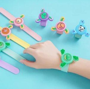 Fidget Spinner Wrist Band for Kids with LED Light Up Silicone Strap