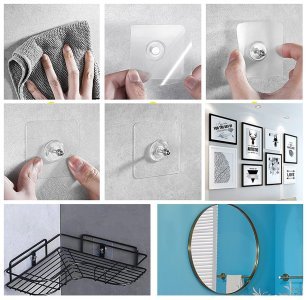 (12 pcs) Wall Hooks,Adhesive Wall Screws Hanging Nails,No-Drilling Waterproof Screw Free Stickers for Hanging,Heavy-Duty Adhesive Wall Mount Screw Hooks for Kitchen Bathroom Bedroom, Plastic,Transparent