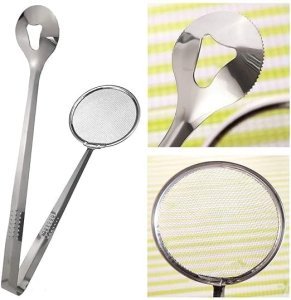 2 in 1 Multi-Functional Deep Fry Tool Filter Spoon Strainer with Clip for Deep Frying & Drain Oil Fried Food Food Grade Anti-Rust Stainless Steel