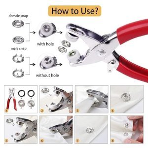 Snap Button Set with Hand Snap Fastener Plier Tool | Used to Connect Two Pieces of Material Together (100 Pcs, Silver)