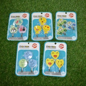 (12 pkts) Self-Adhesive Wall Hooks, Cartoon Theme 3 x 12 pkts =36 hooks