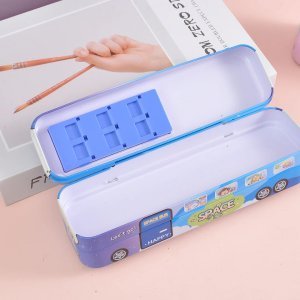 Double-Decker Bus With Moving Tyers And Openable seats pencil box Toy Geometry Box