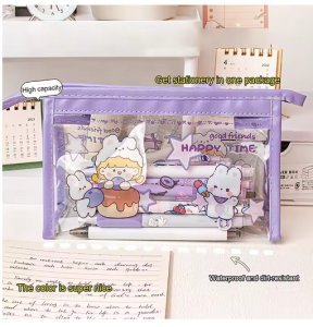 Transparent Pencil Case – Cute Large-Capacity Stationery Storage Bag