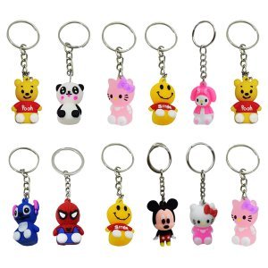 (12 Pcs) Cute Cartoon Theme Character Keyrings Keychains for Girls